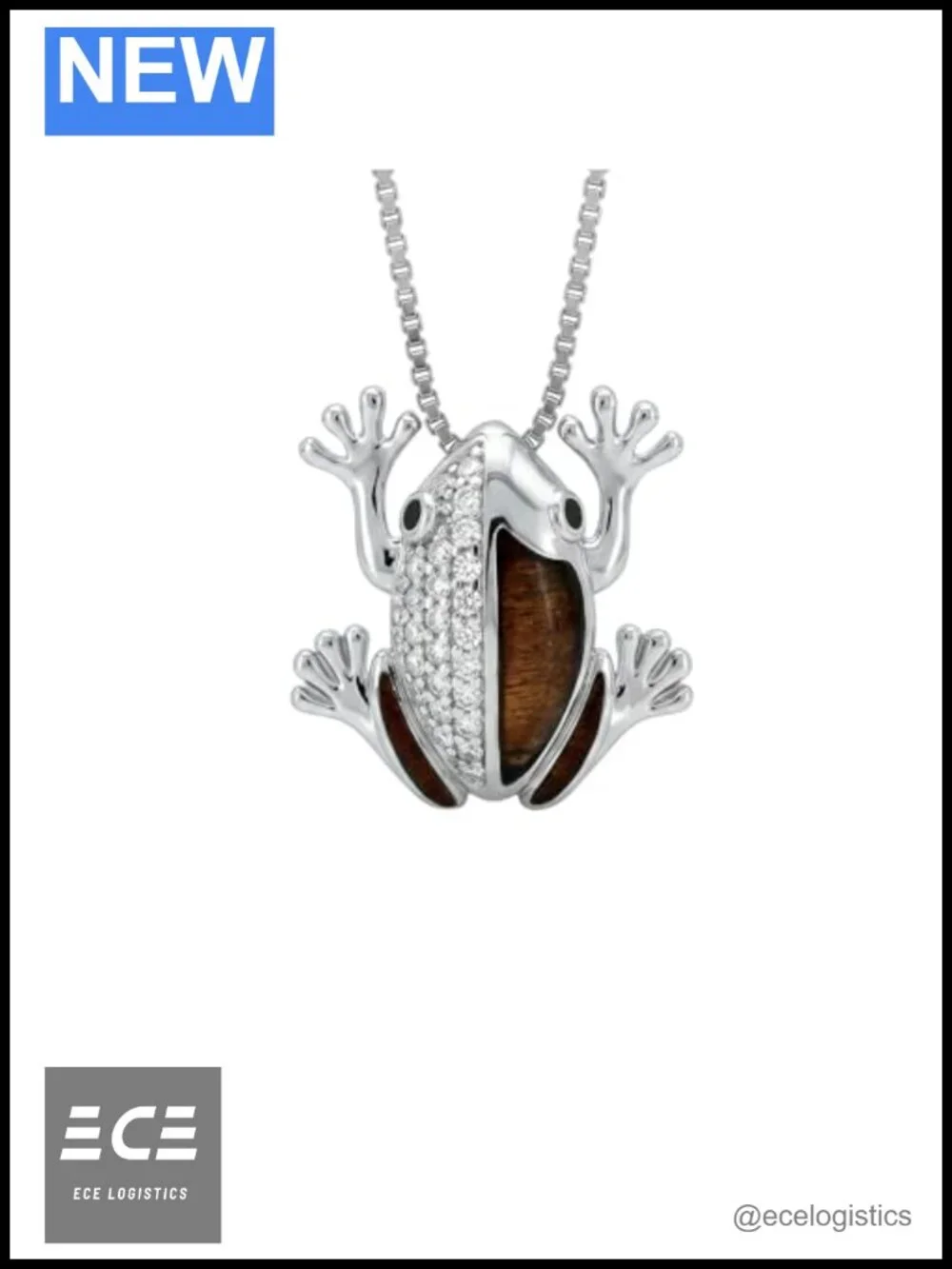 925 Sterling Silver Hawaiian Frog Pendant Necklace with Koa Wood or Blue Opal